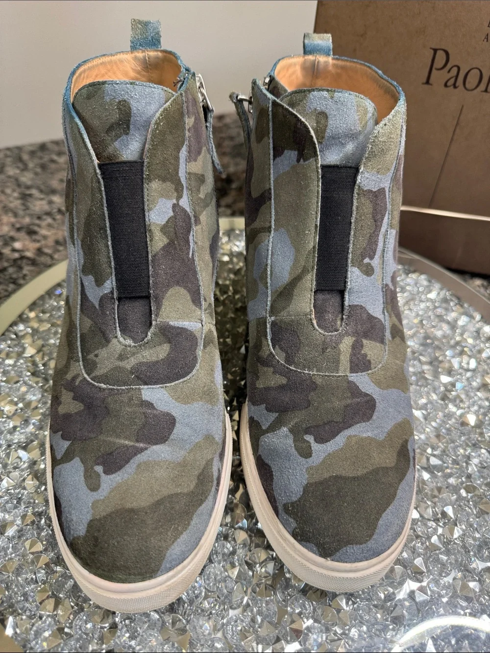 Lines Paolo suede Green and blue Camo Wedge Sneaker